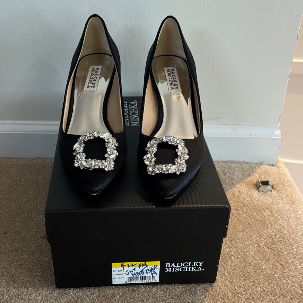 Badgley Mischka Black Heels with Crystal Embellishment
